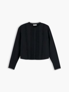 Boxy Fit Lace Trim Collarless Shirt — Black 5