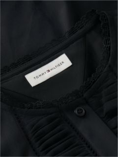 Boxy Fit Lace Trim Collarless Shirt — Black 6