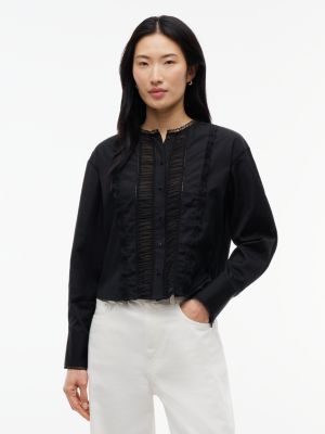 black boxy fit lace trim collarless shirt for women tommy hilfiger