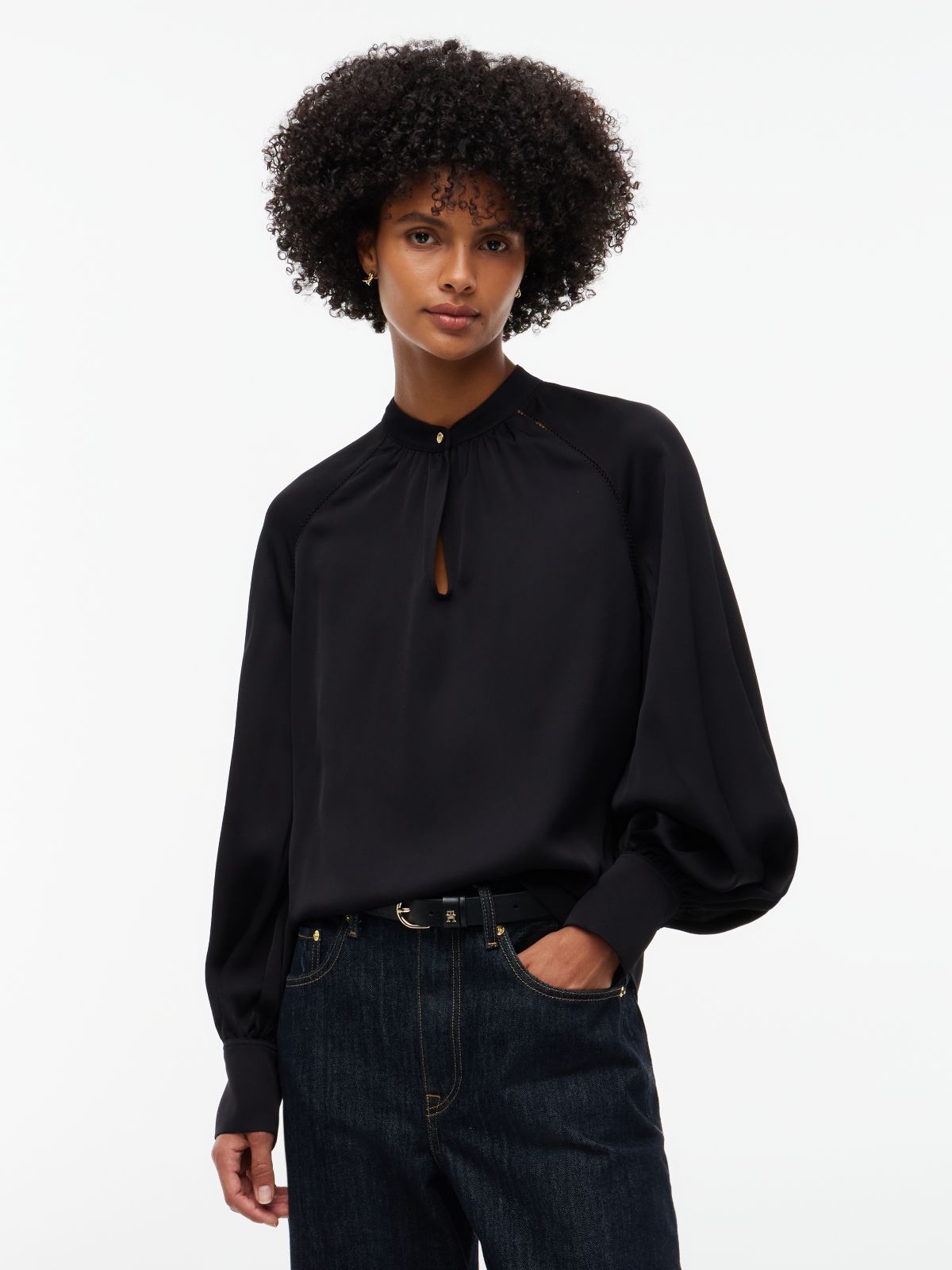 Festive Regular Fit Satin Blouse — Black