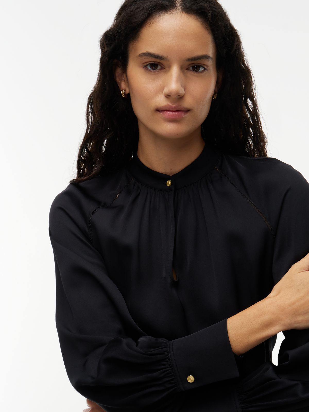 Festive Ladder Lace Long Sleeve Midi Dress — Black