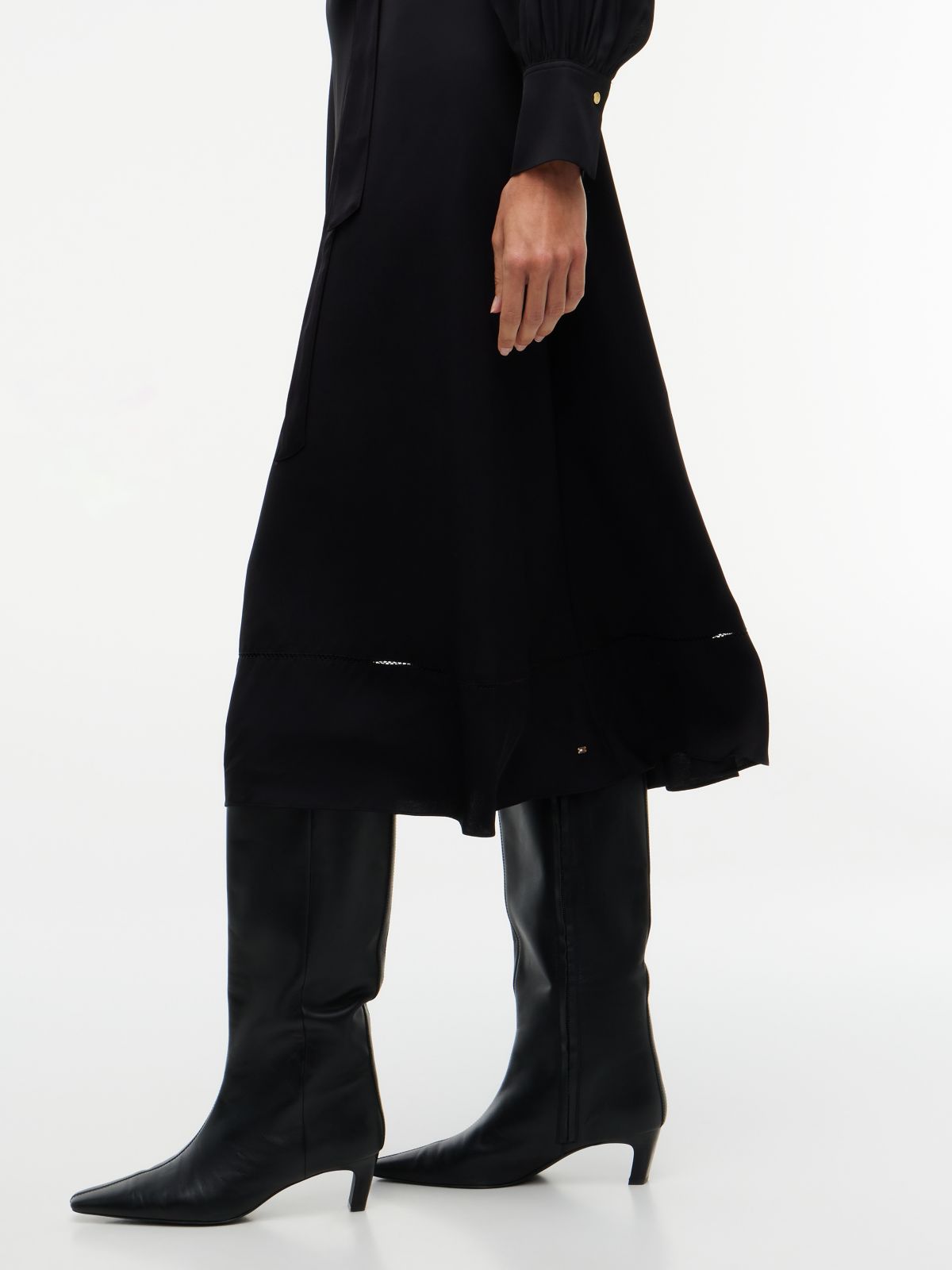 Festive Ladder Lace Long Sleeve Midi Dress — Black