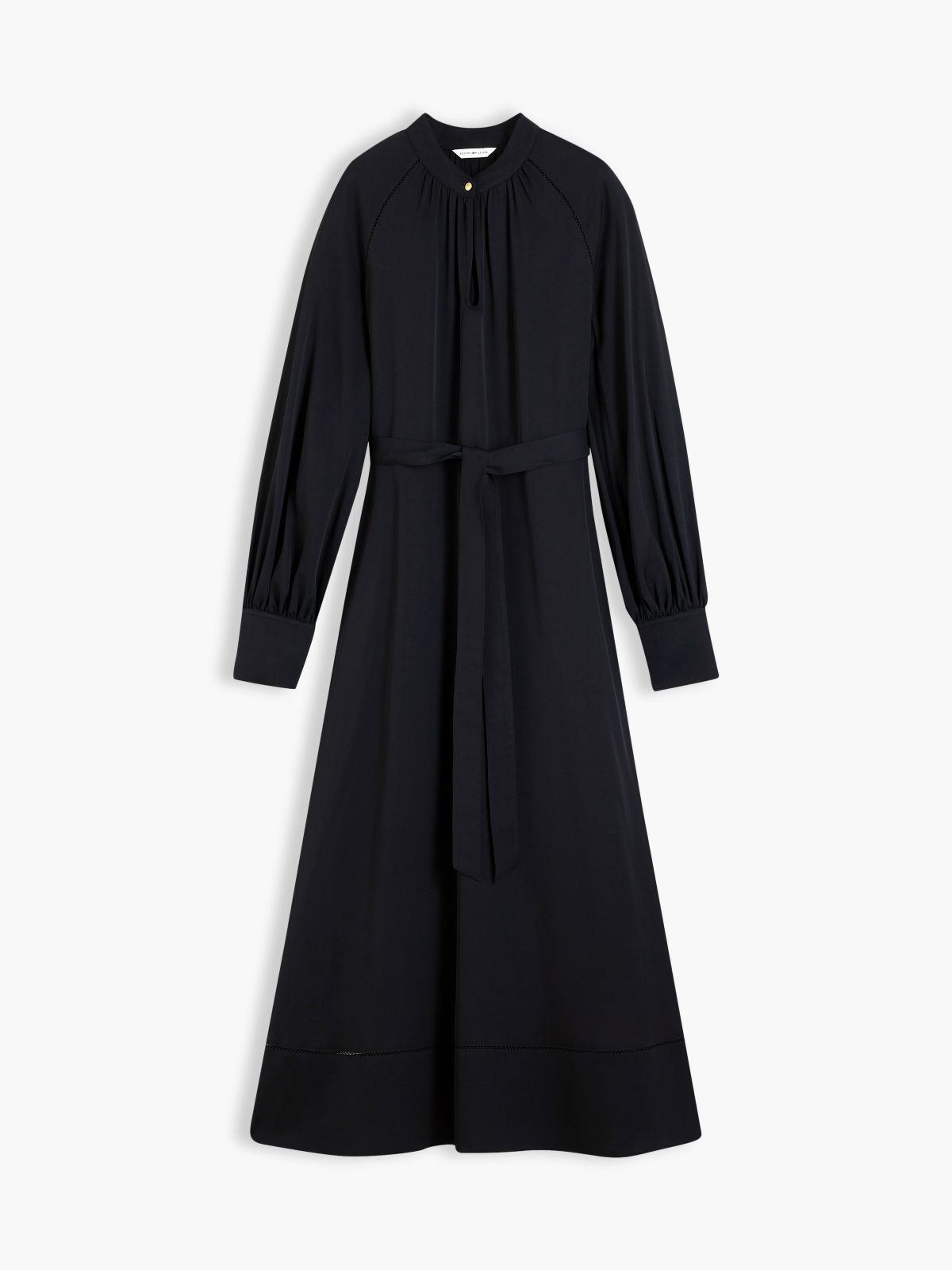 Festive Ladder Lace Long Sleeve Midi Dress — Black