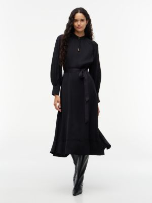 vestito midi festive a maniche lunghe con pizzo black da donne tommy hilfiger