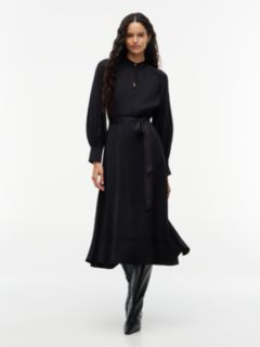 Festive Ladder Lace Long Sleeve Midi Dress — Black 1