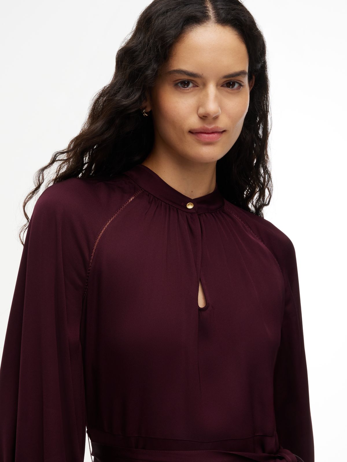 Festive Ladder Lace Long Sleeve Midi Dress — Red