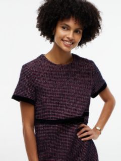 Festive Tweed Mini Shift Dress With Wool — Blue 2