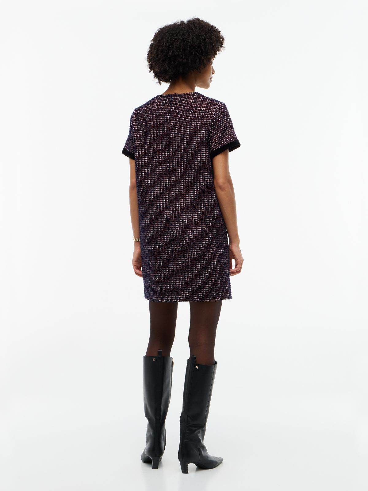Festive Tweed Mini Shift Dress With Wool — Blue