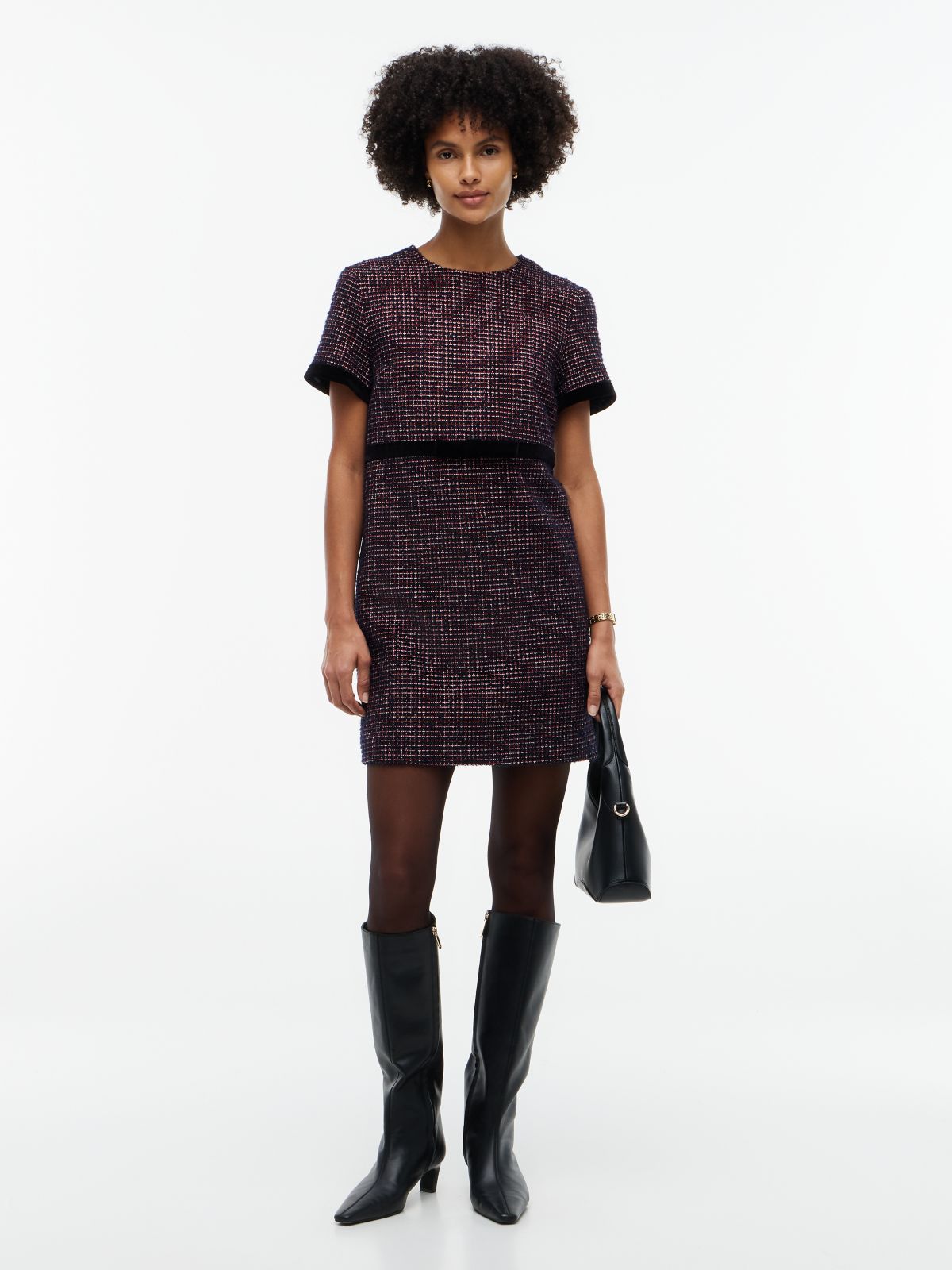 Festive Tweed Mini Shift Dress With Wool — Blue