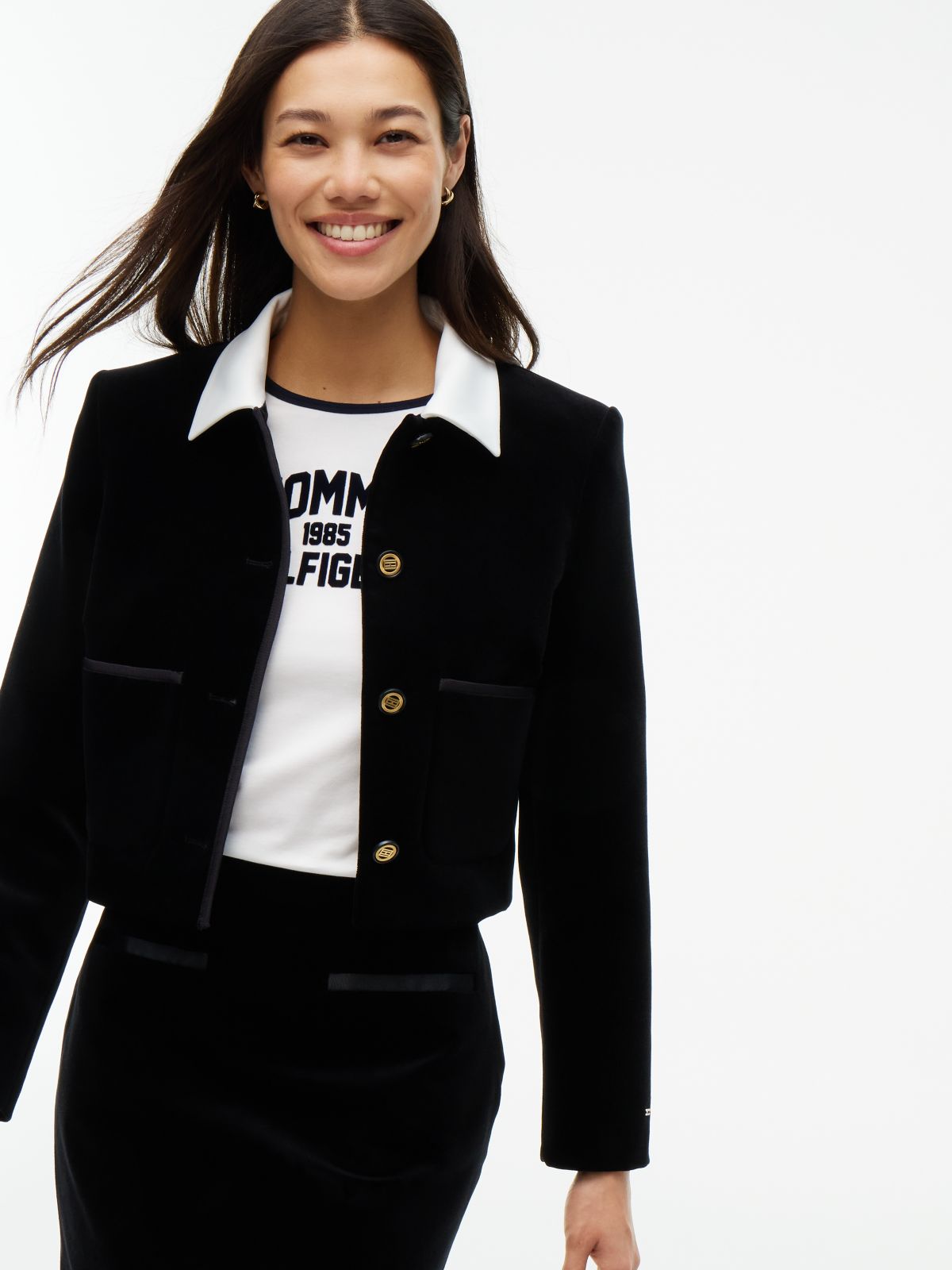 Festive Velvet Boxy Short Jacket — Black
