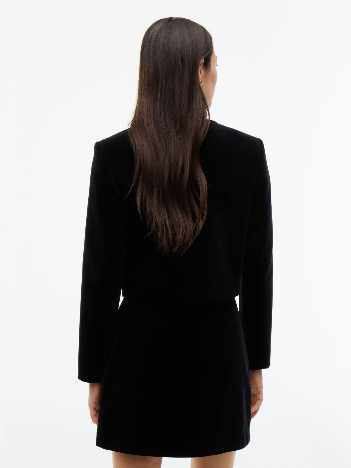Festive Velvet Boxy Short Jacket — Black