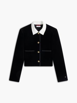 giacca corta festive squadrata in velluto nero da donne tommy hilfiger