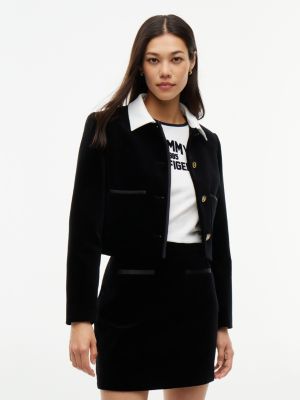 giacca corta festive squadrata in velluto black da donne tommy hilfiger