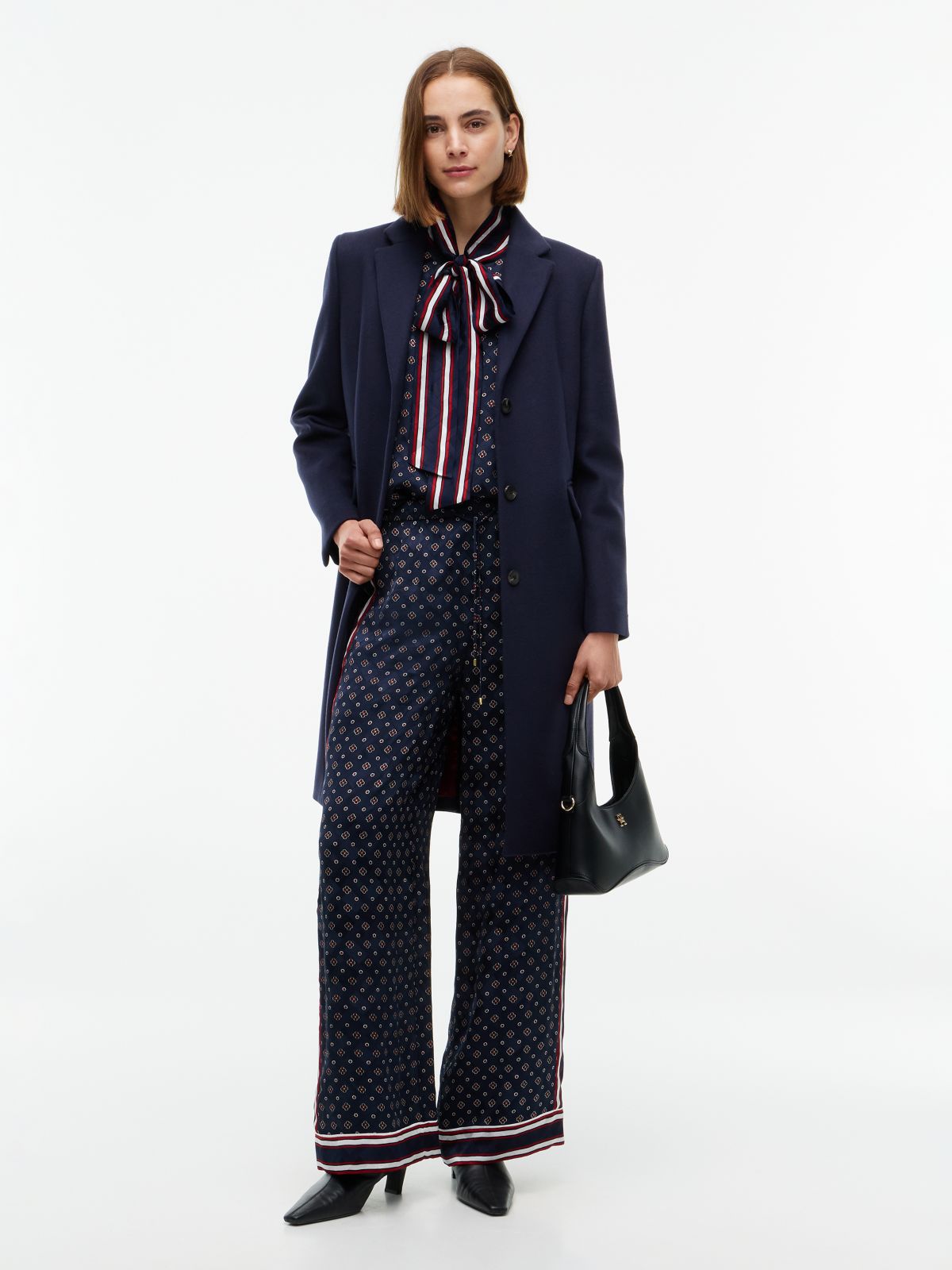 Jacquard Scarf Print Relaxed Straight Trousers — Blue