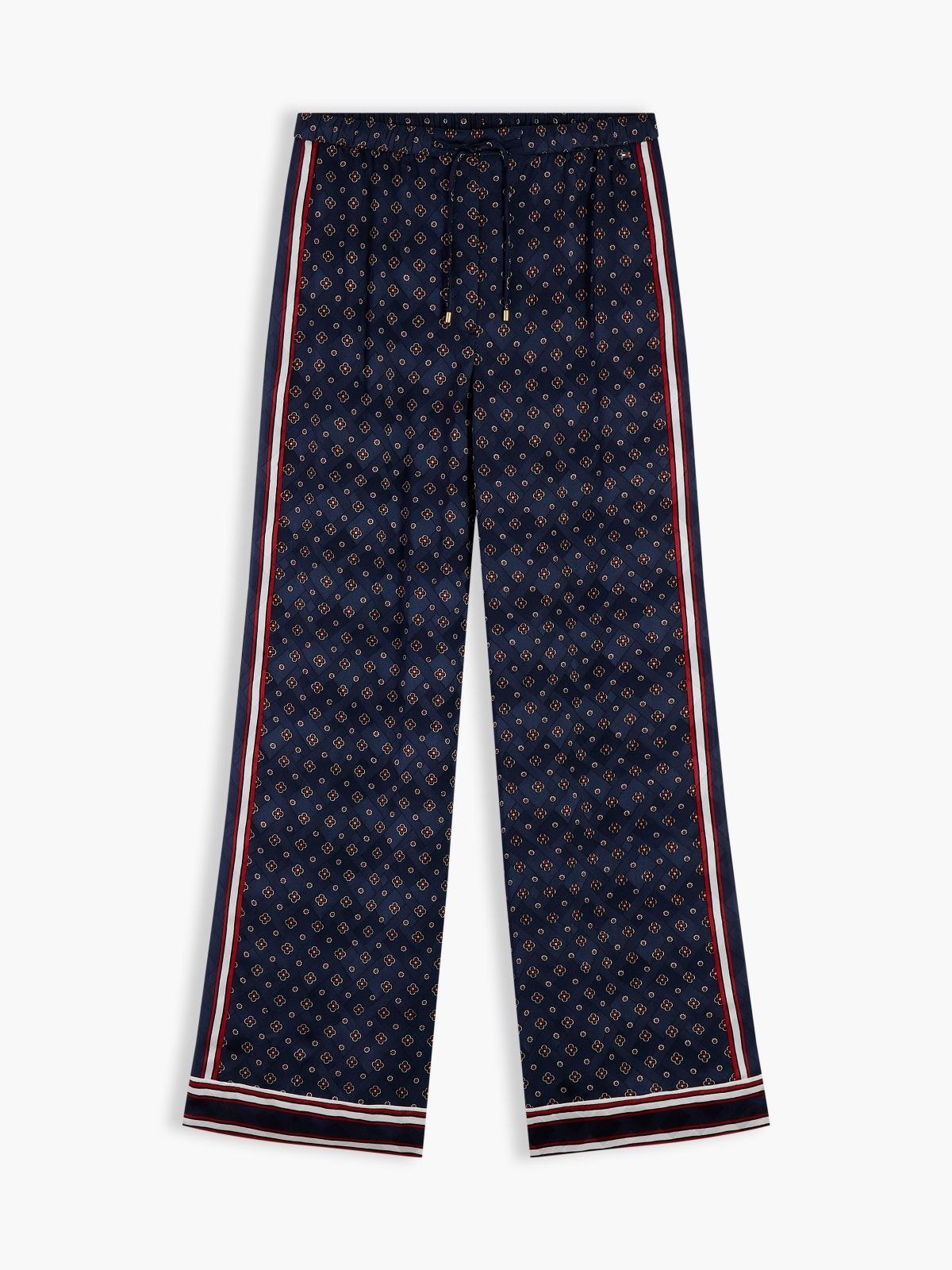 Jacquard Scarf Print Relaxed Straight Trousers — Blue