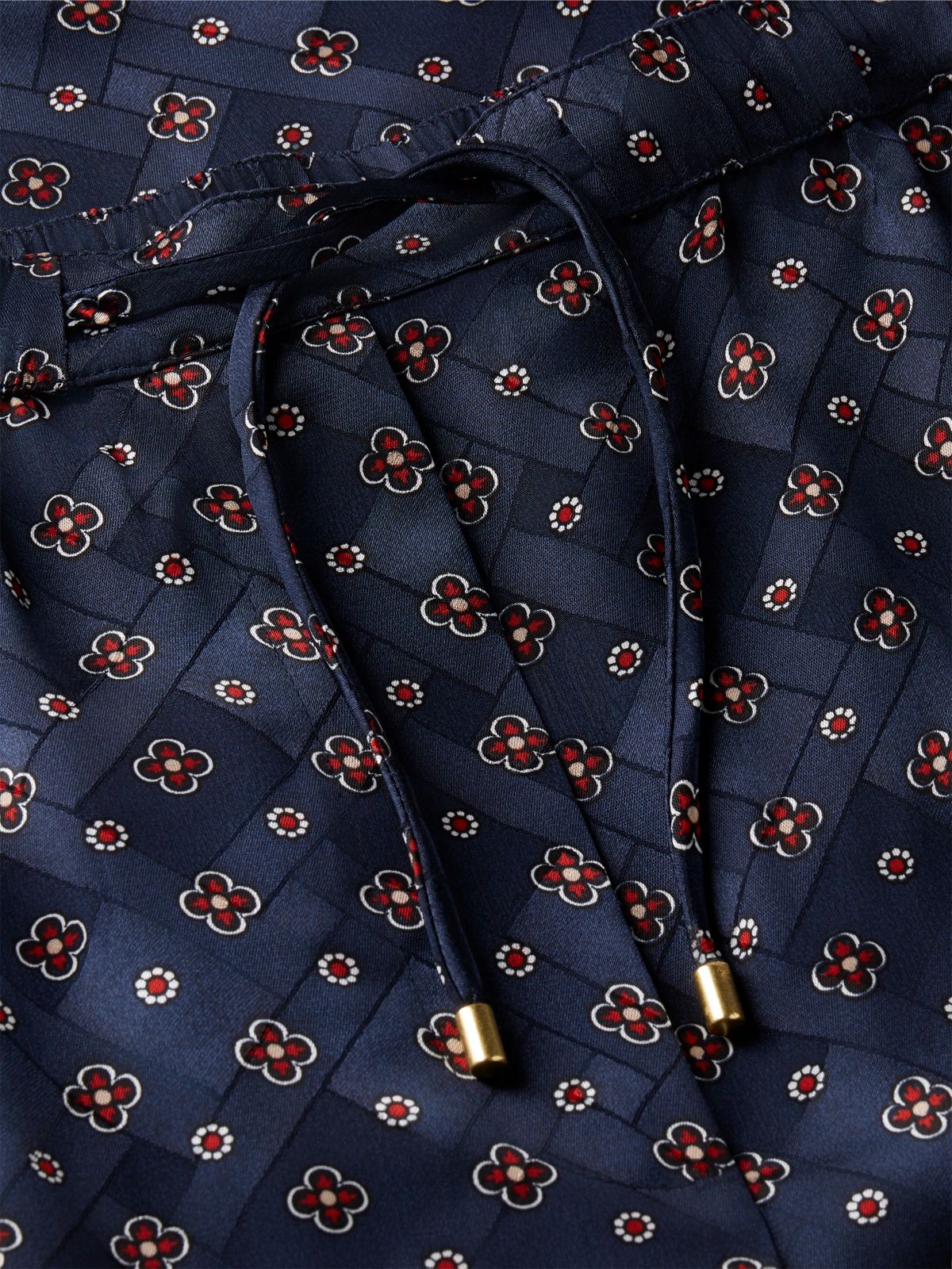 Jacquard Scarf Print Relaxed Straight Trousers — Blue