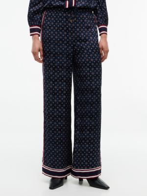 blue relaxed straight fit jacquard-hose mit print für damen - tommy hilfiger