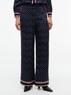 Jacquard Scarf Print Relaxed Straight Trousers — Blue 1