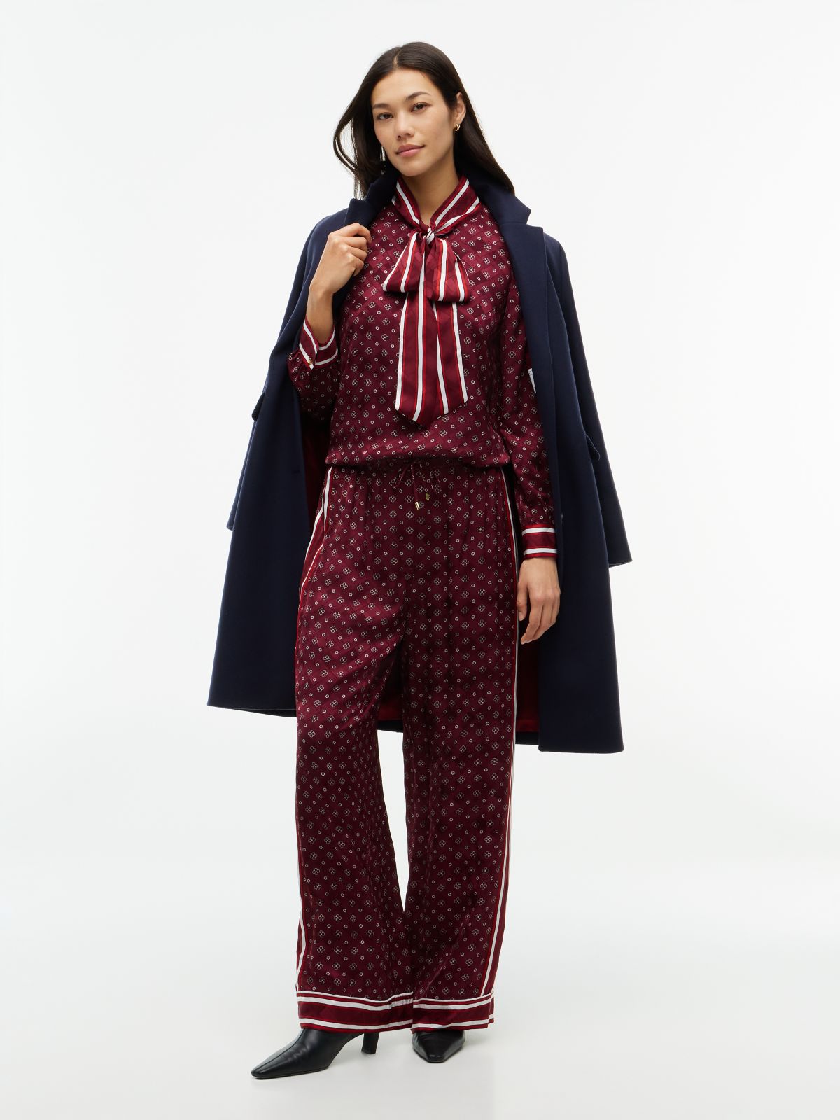 Jacquard Scarf Print Relaxed Straight Trousers — Red