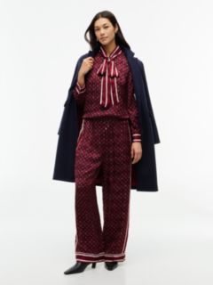 Jacquard Scarf Print Relaxed Straight Trousers — Red 2