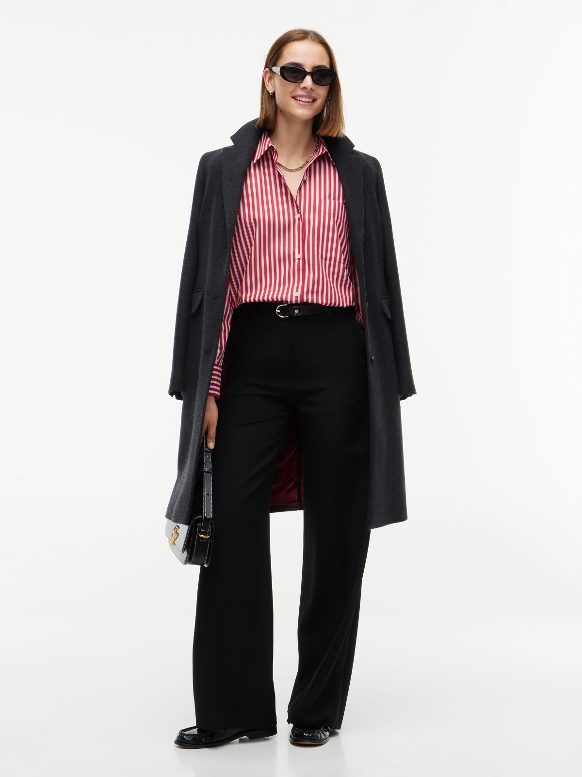 Straight Wide Leg Tuxedo Trousers — Black
