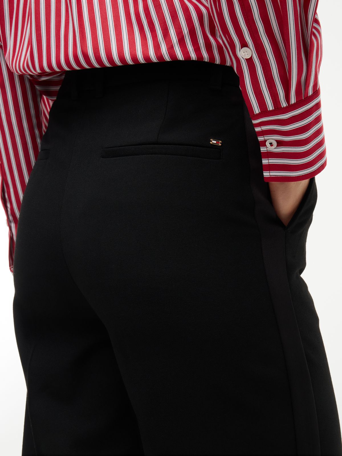 Straight Wide Leg Tuxedo Trousers — Black