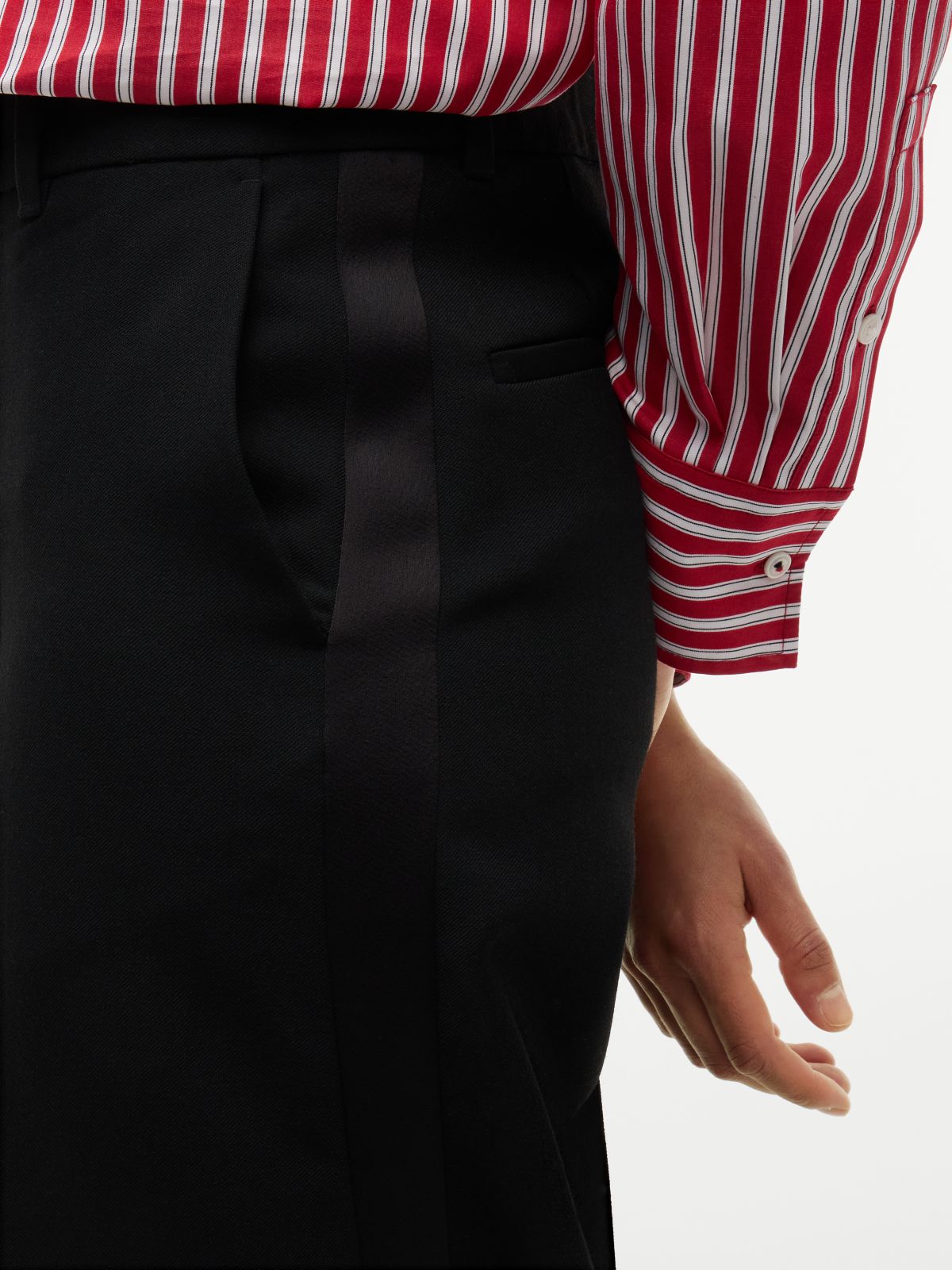 Straight Wide Leg Tuxedo Trousers — Black