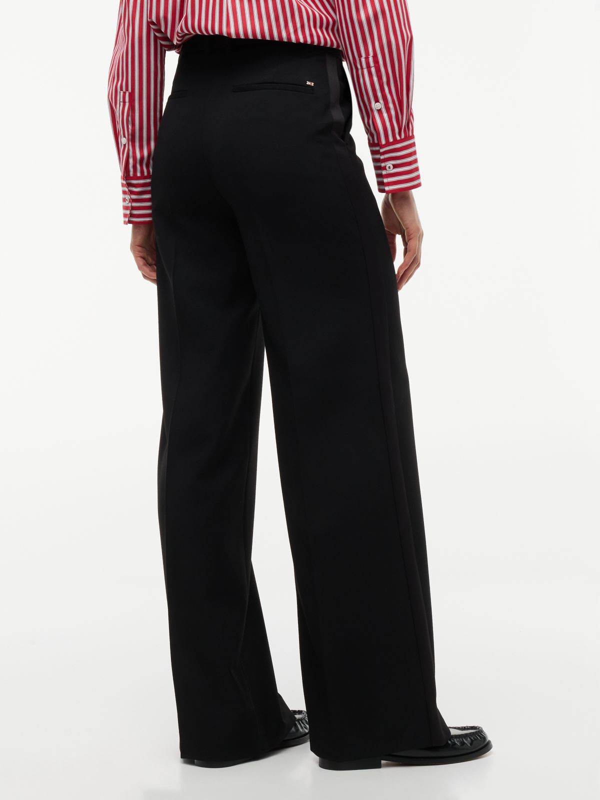Straight Wide Leg Tuxedo Trousers — Black