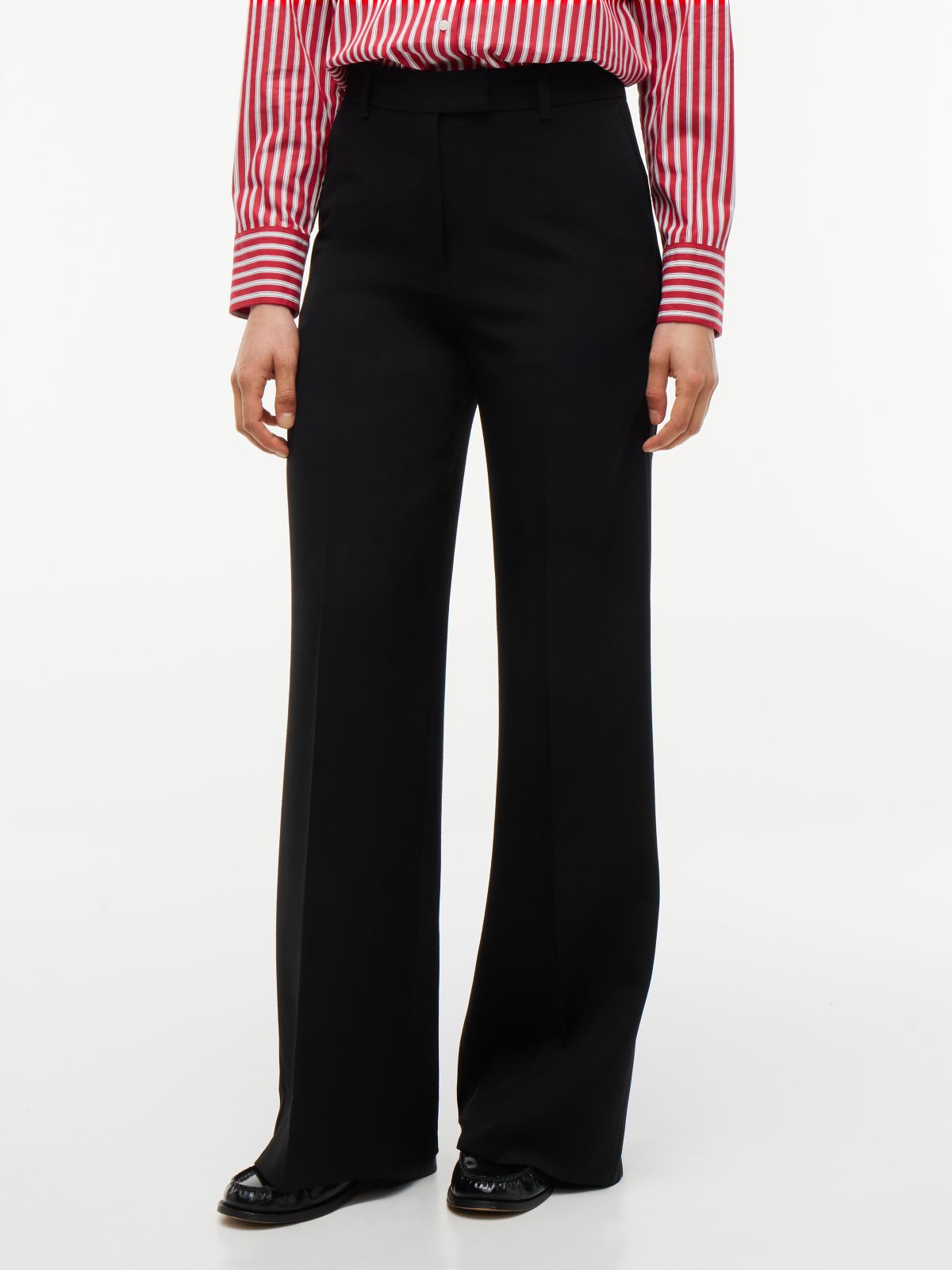 Straight Wide Leg Tuxedo Trousers — Black