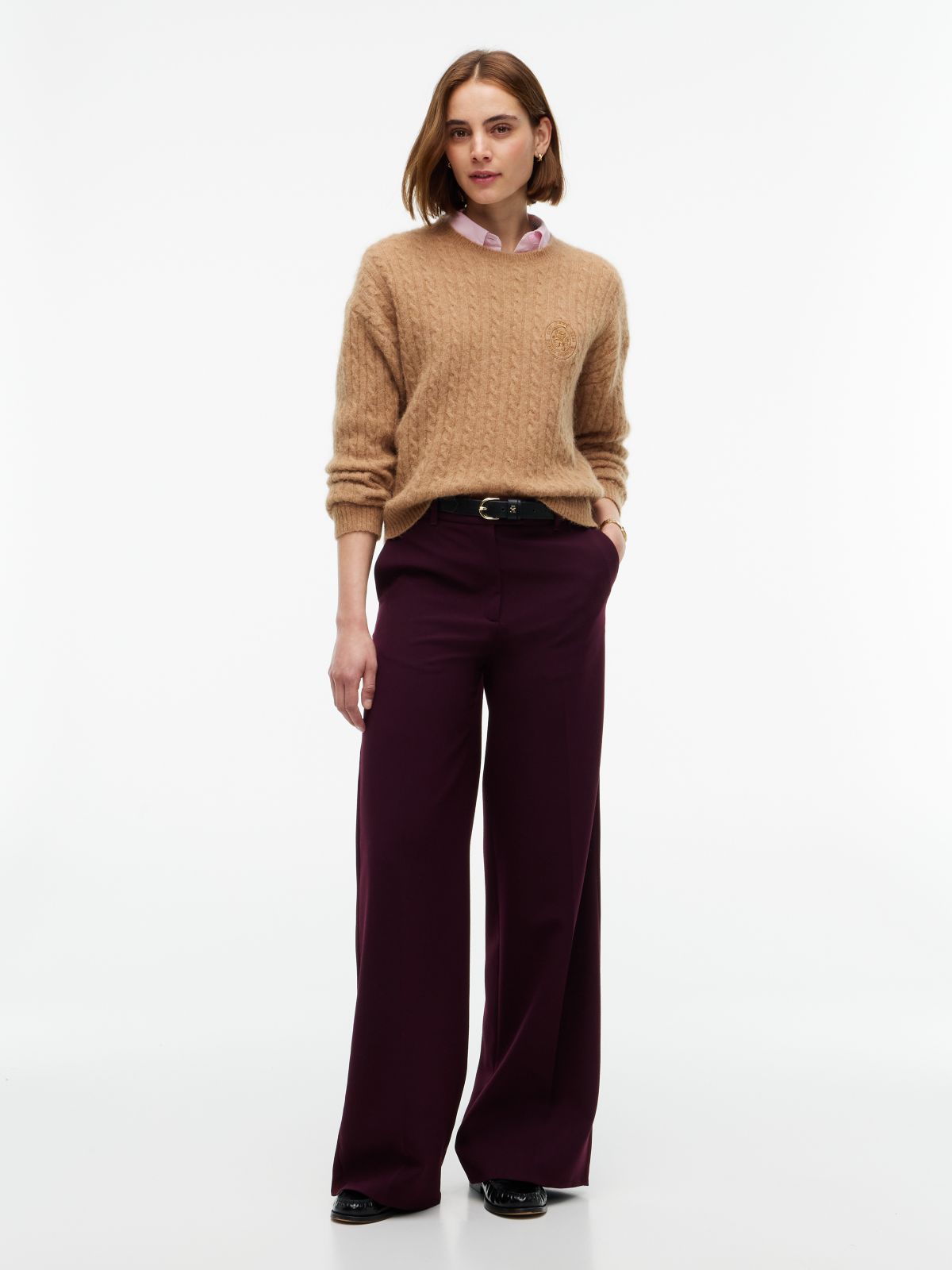 Straight Wide Leg Tuxedo Trousers — Red