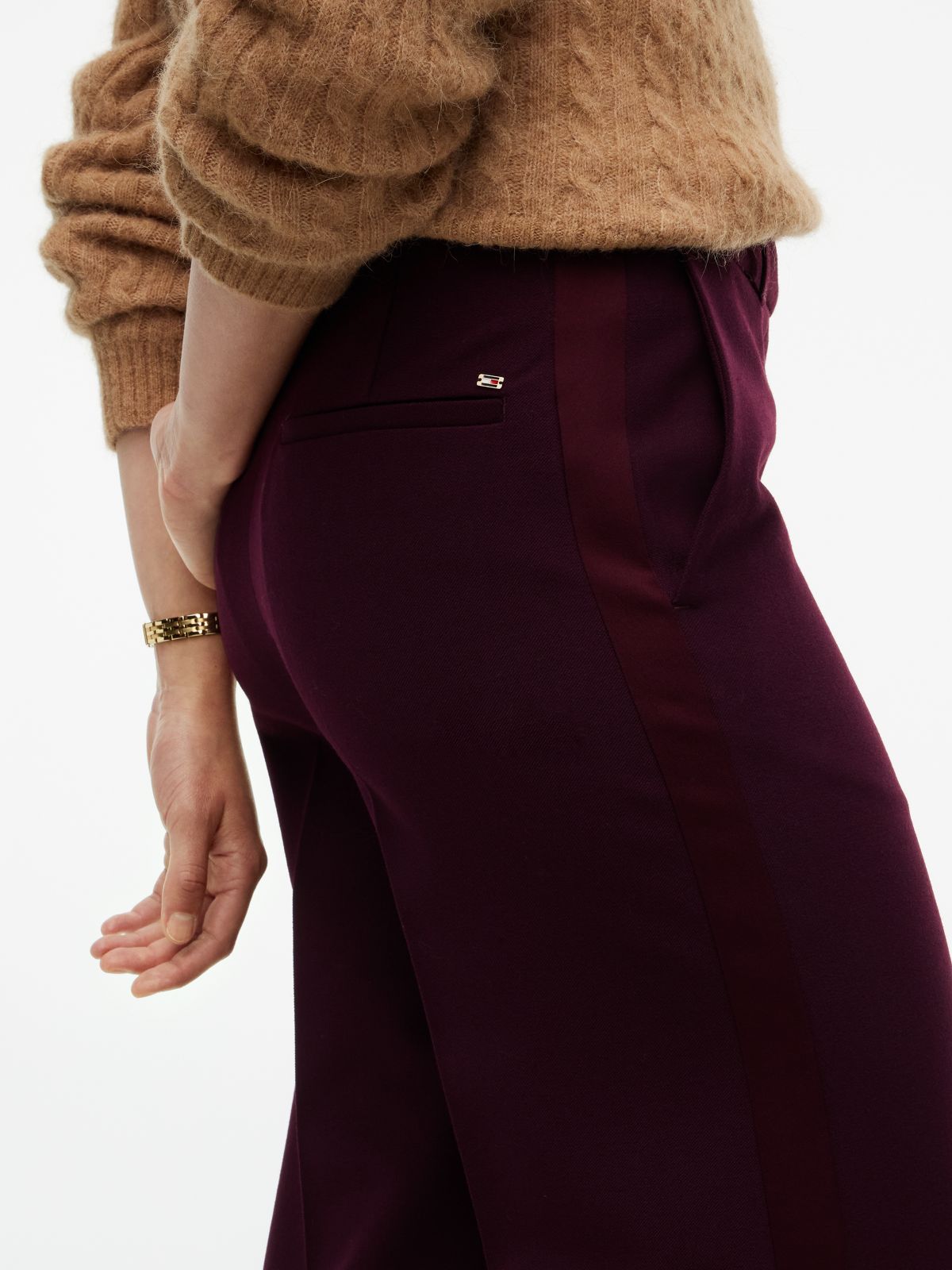 Straight Wide Leg Tuxedo Trousers — Red