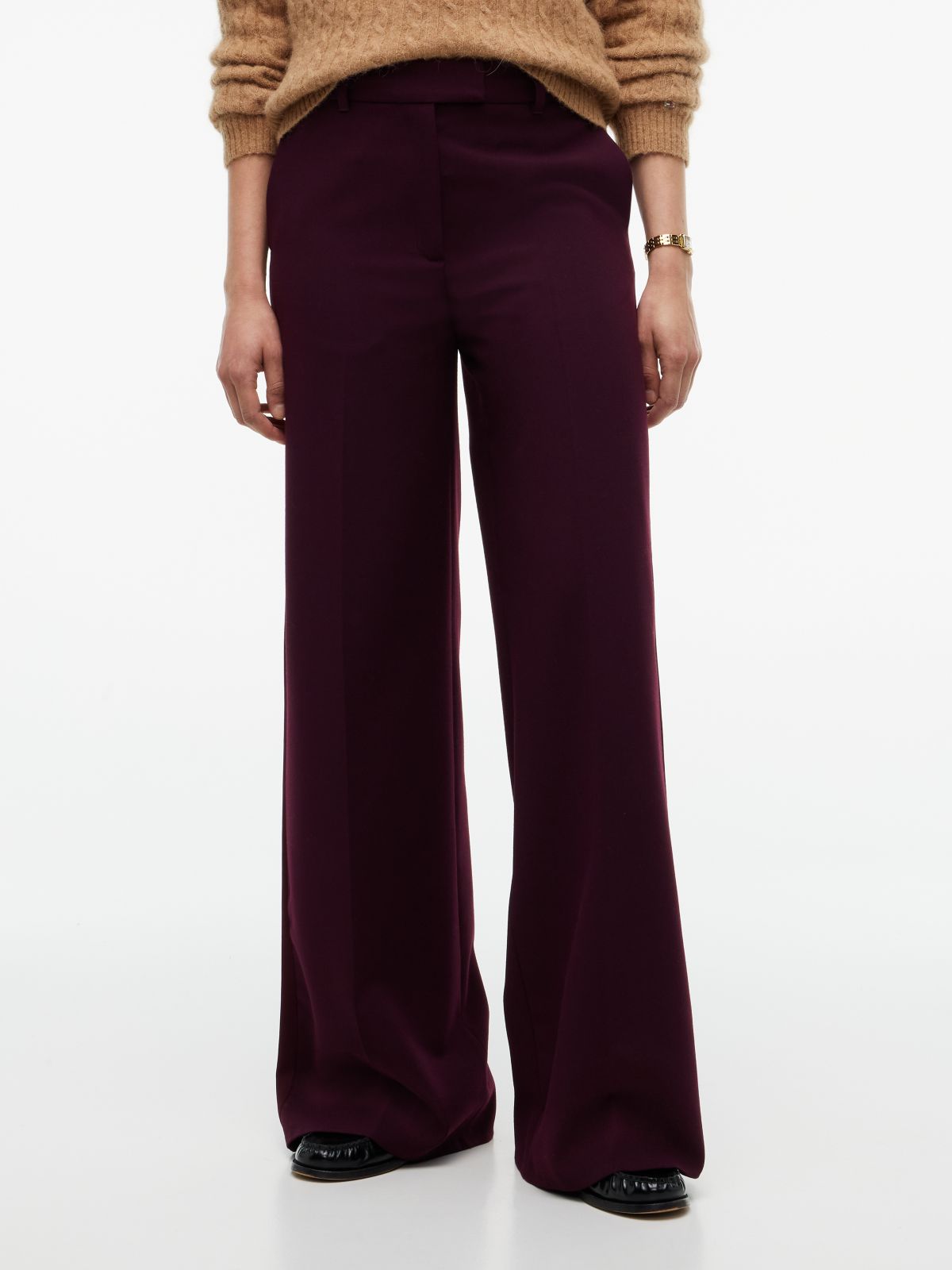 Straight Wide Leg Tuxedo Trousers — Red