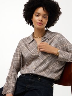 Relaxed Fit Print Satin Shirt — Brown 3