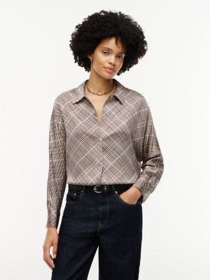 brown relaxed fit satin-bluse mit print für damen - tommy hilfiger