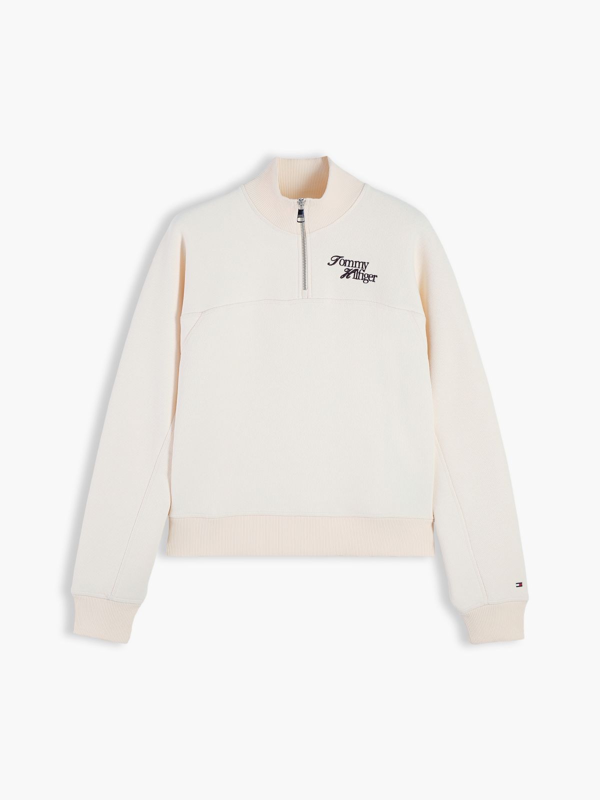 Logo Relaxed Terry Quarter-Zip Sweatshirt — Beige