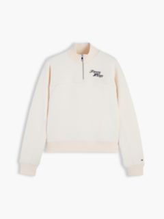 Logo Relaxed Terry Quarter-Zip Sweatshirt — Beige 5