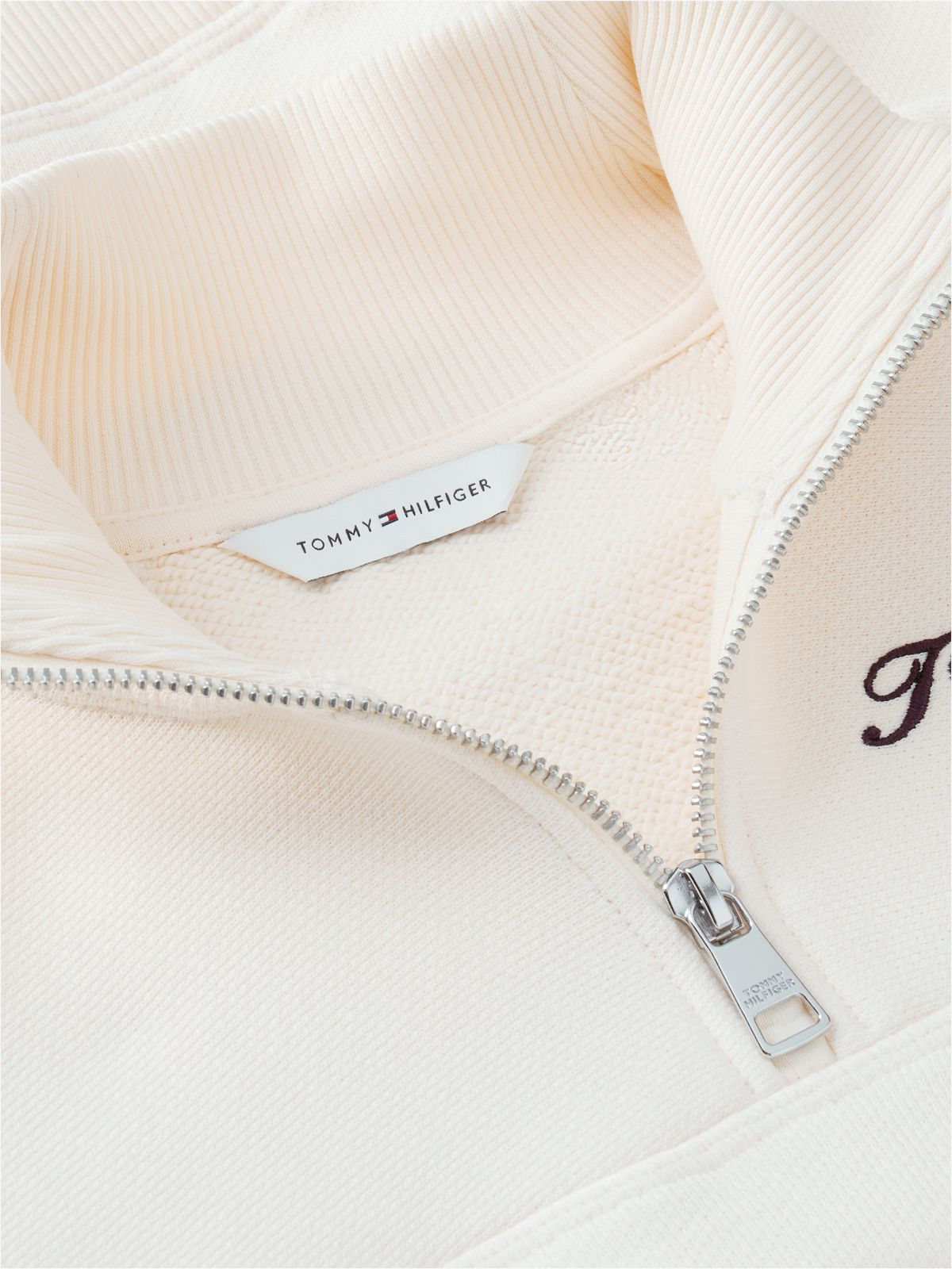 Logo Relaxed Terry Quarter-Zip Sweatshirt — Beige