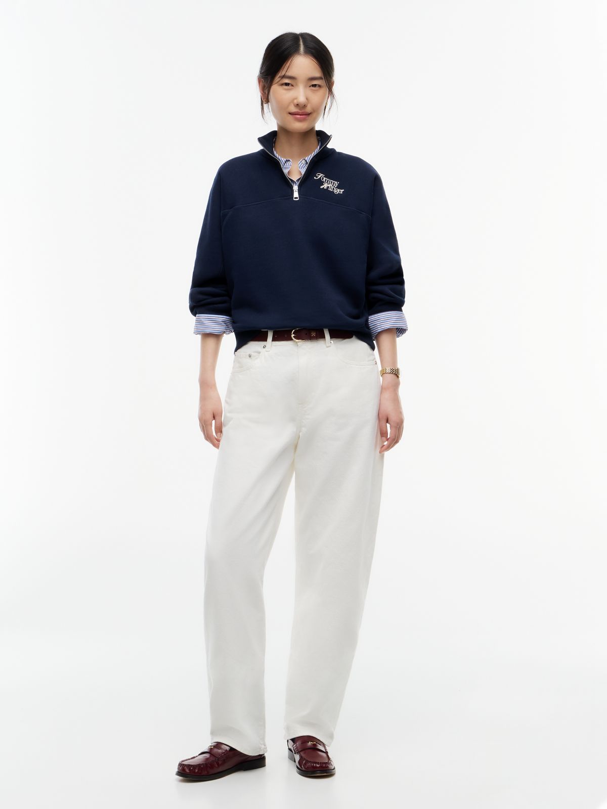 Logo Relaxed Terry Quarter-Zip Sweatshirt — Blue