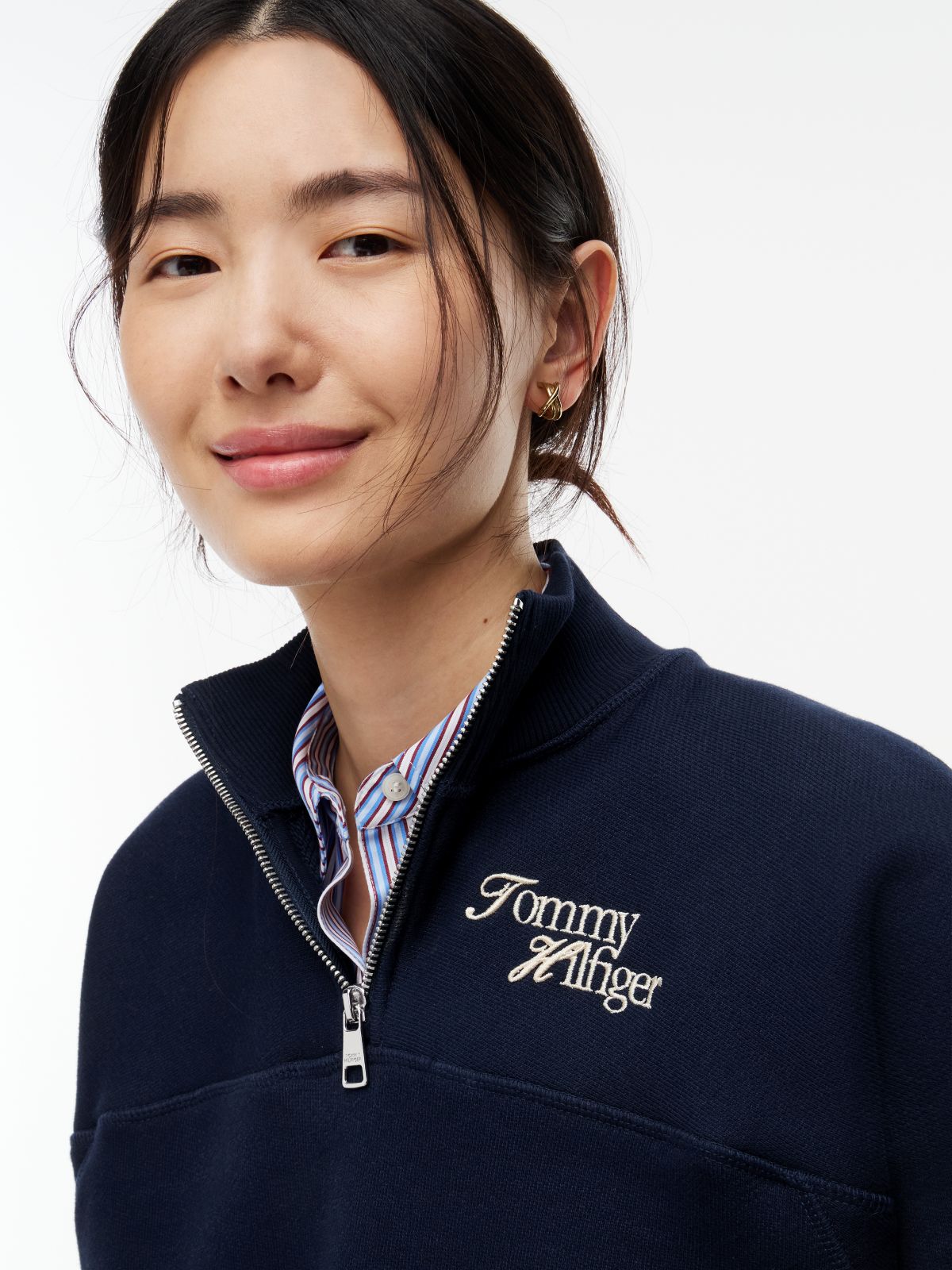 Logo Relaxed Terry Quarter-Zip Sweatshirt — Blue