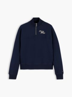Logo Relaxed Terry Quarter-Zip Sweatshirt — Blue 5