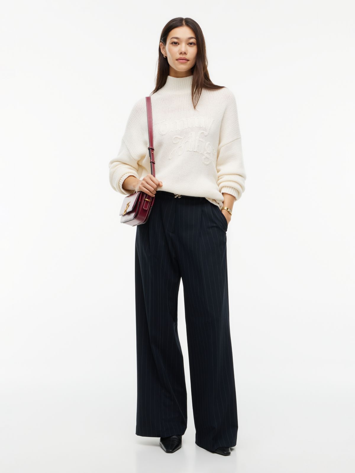 Twill Wide Leg Trousers — Blue