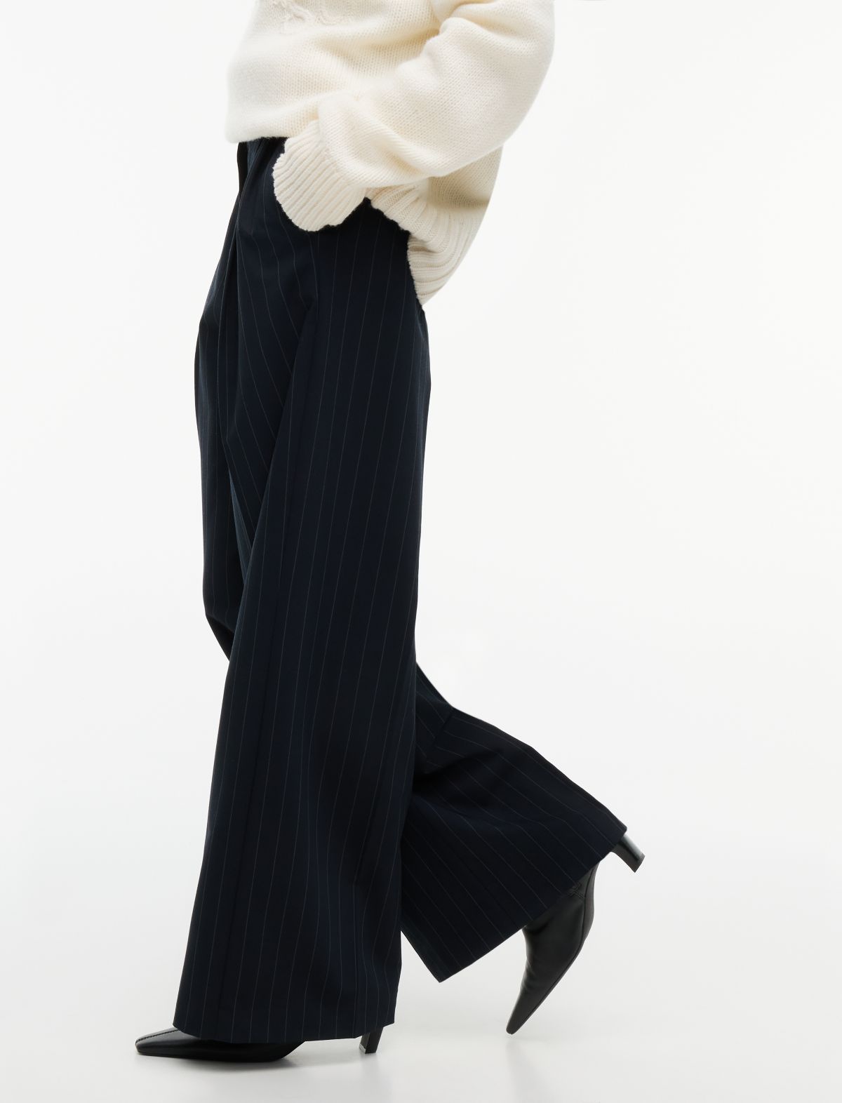 Twill Wide Leg Trousers — Blue