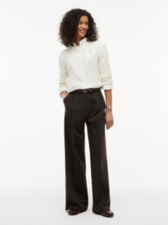 Twill Wide Leg Trousers — Brown 2