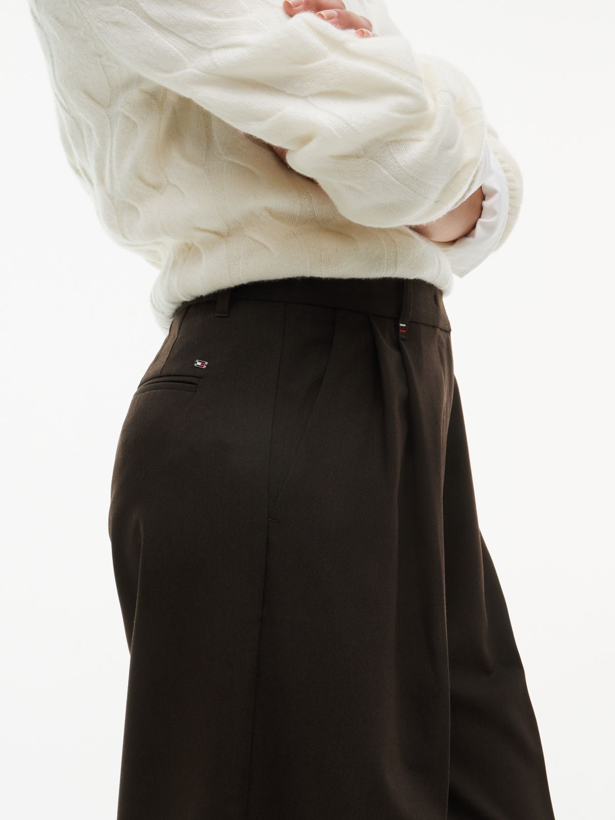 Twill Wide Leg Trousers — Brown