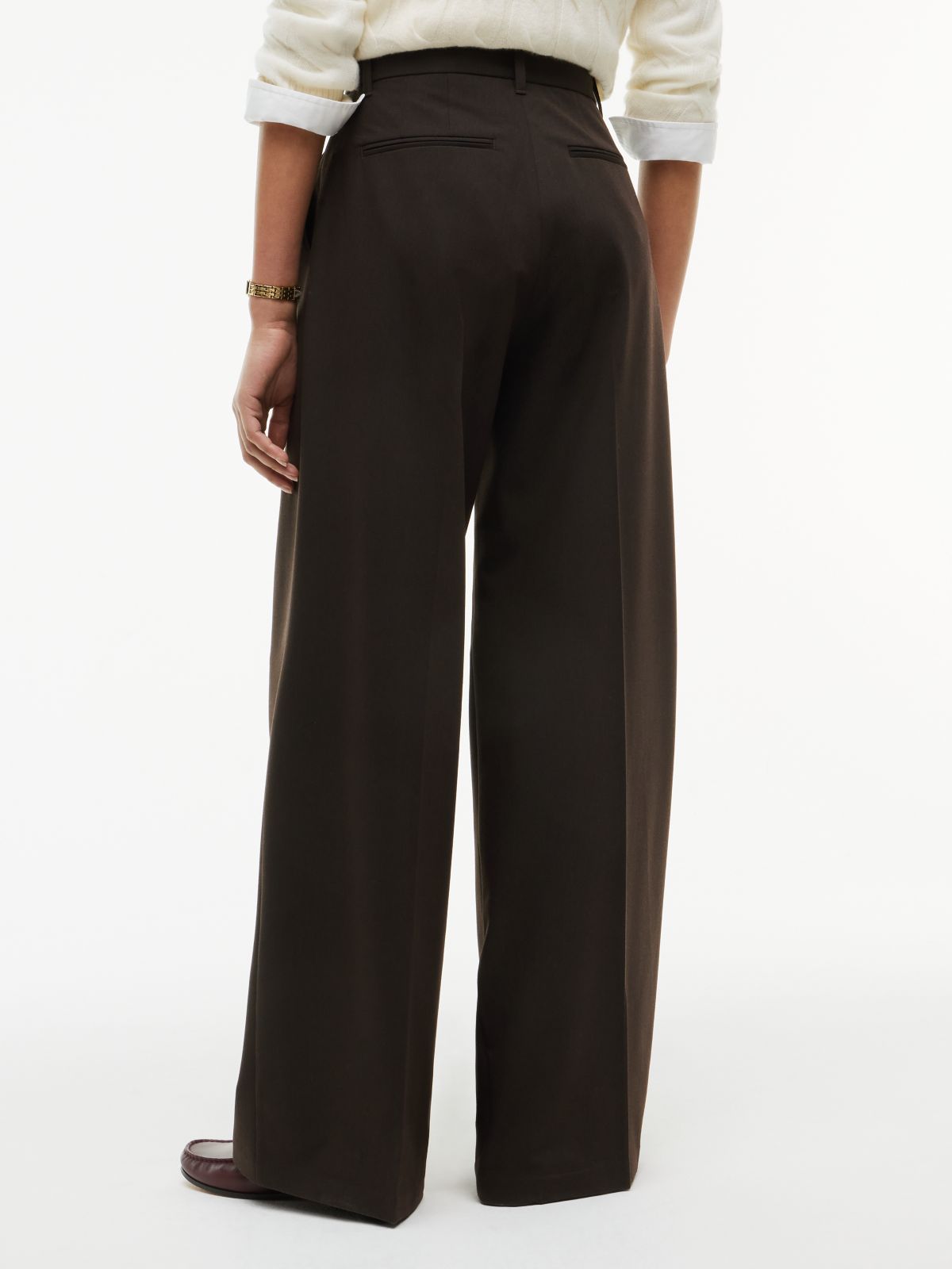 Twill Wide Leg Trousers — Brown