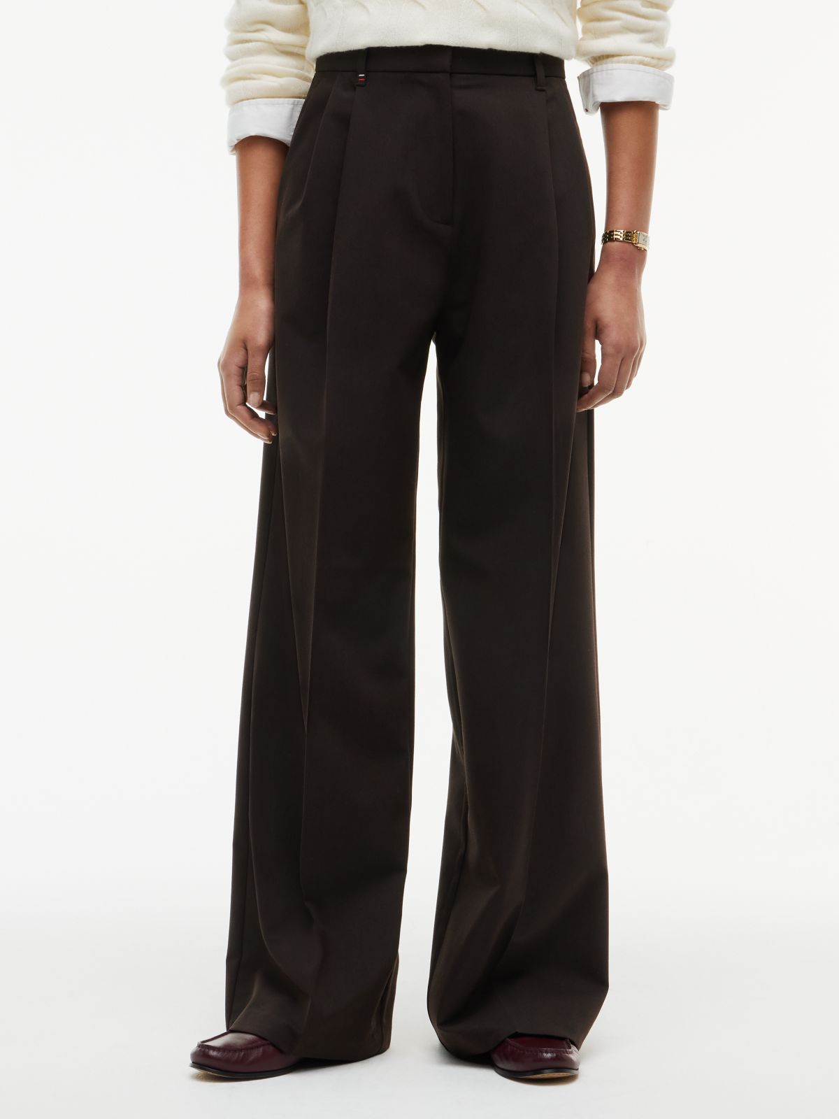 Twill Wide Leg Trousers — Brown