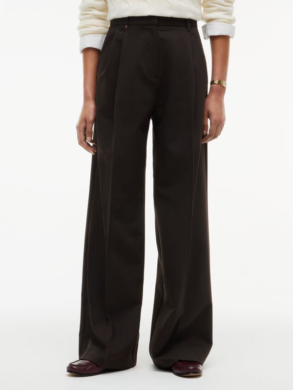 Twill Wide Leg Trousers — Brown