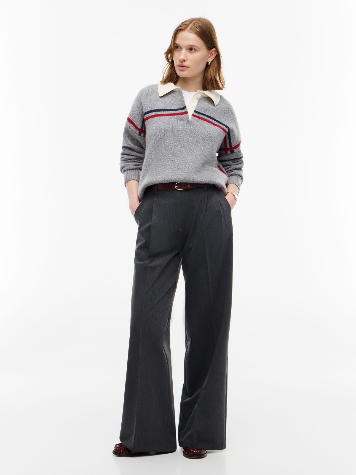 Twill Wide Leg Trousers — Grey
