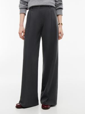grey pleated twill wide leg trousers for women tommy hilfiger