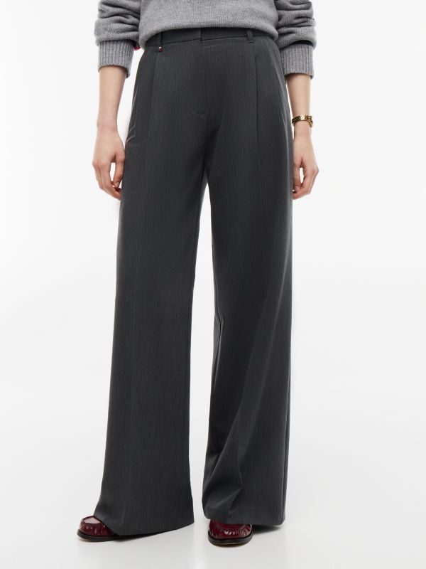 Twill Wide Leg Trousers — Grey